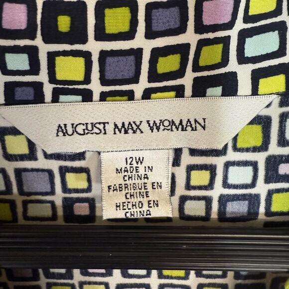 August Max Woman 12W 100% Silk Retro Print Buttoned Top Funky 70s Luxury Costume - Picture 5 of 10